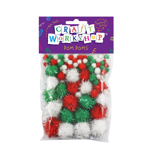 Pom Poms Glitter Red Green White